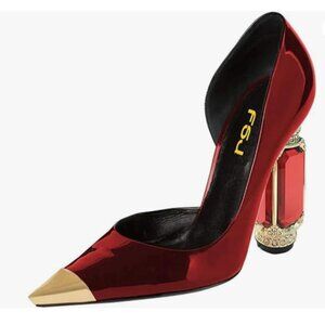 FSJ Red Bridal Pointed Toe High Heel Crystal Pumps Slip on Wedding Dress Shoes